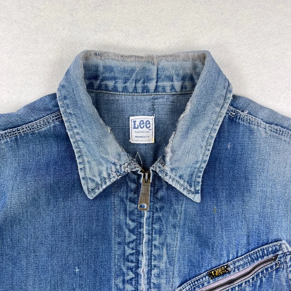 VTG 50s 60s Lee 91-B XXL Sanforized Denim Work Jacket Blue Talon Zip Union Made